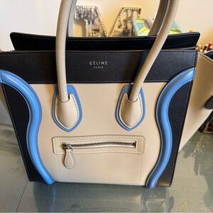 Celine Black, Cream, and Blue Tote